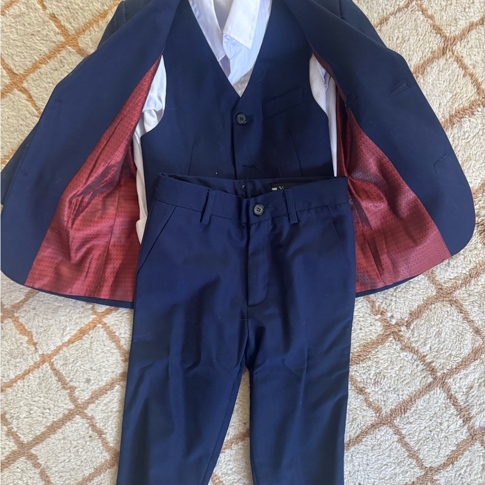 Navy Blue Suit Set with Red Lining